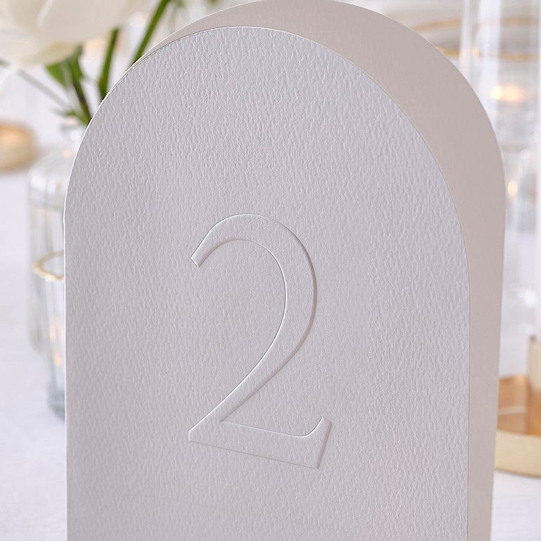 White Embossed Card Table Numbers