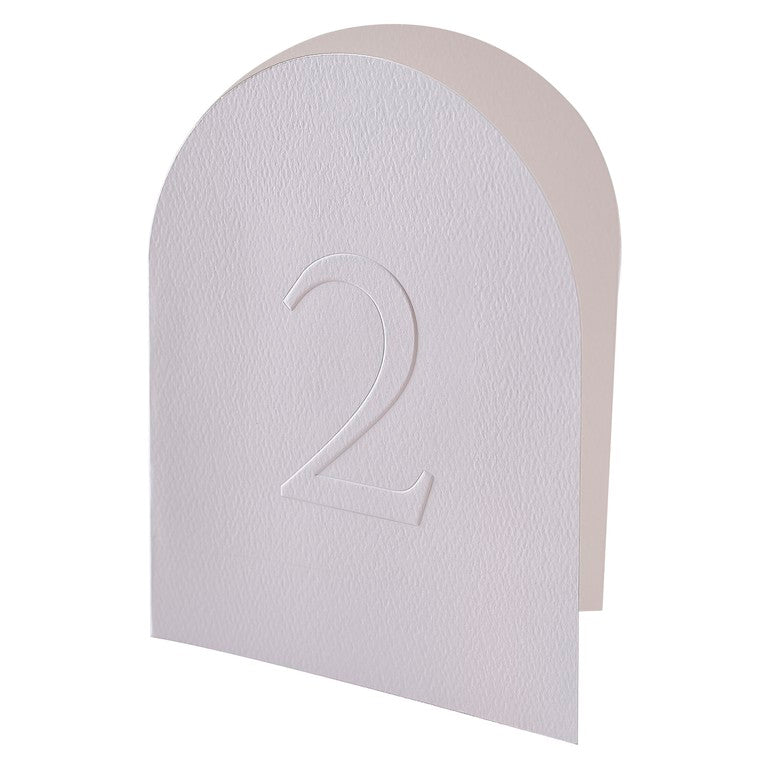 White embossed card table numbers 
