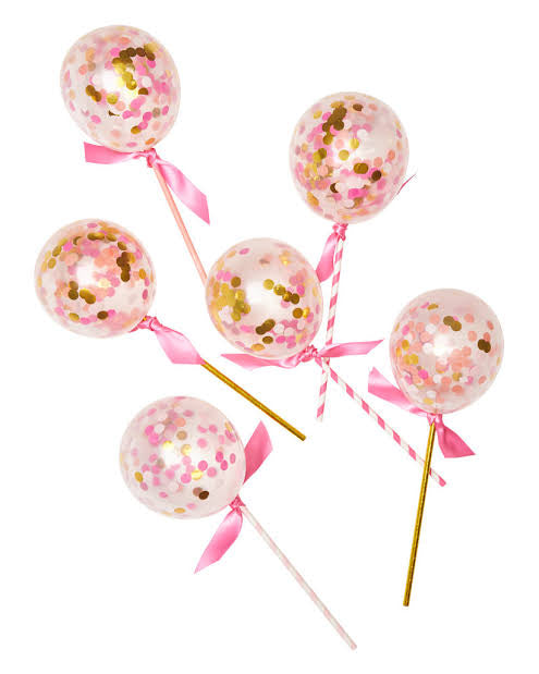 Pink Shimmer Confetti Balloon Pops Cake Topper