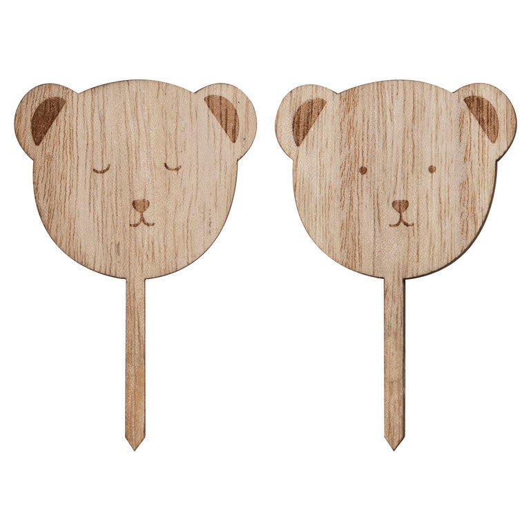 Wooden Teddy Bear Cupcake Toppers - Pack of 6