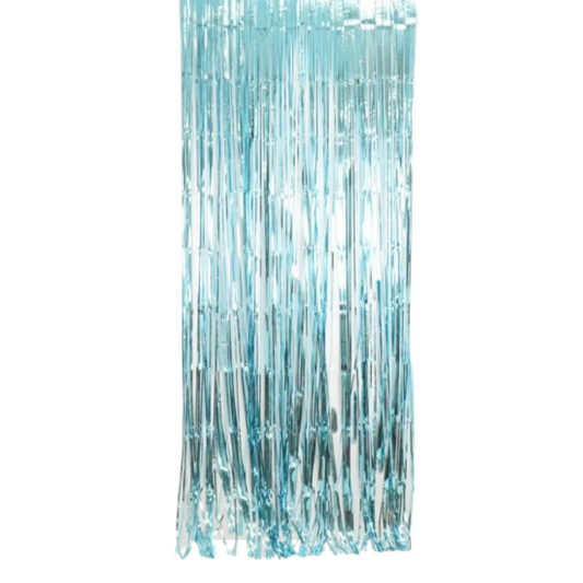 Metallic Light Blue Foil Fringe Curtain Backdrop