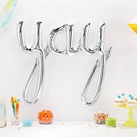 Foil Silver Script 'Yay' Balloon