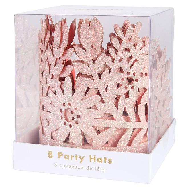 Pink Glitter Party Crowns - Pack of 8