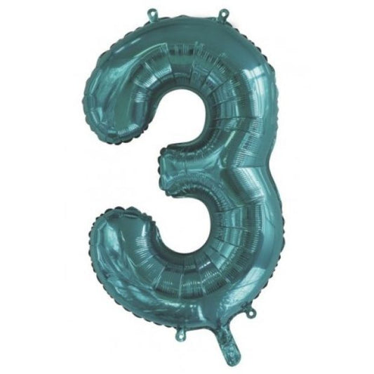 Teal 86cm Number 3 Balloon