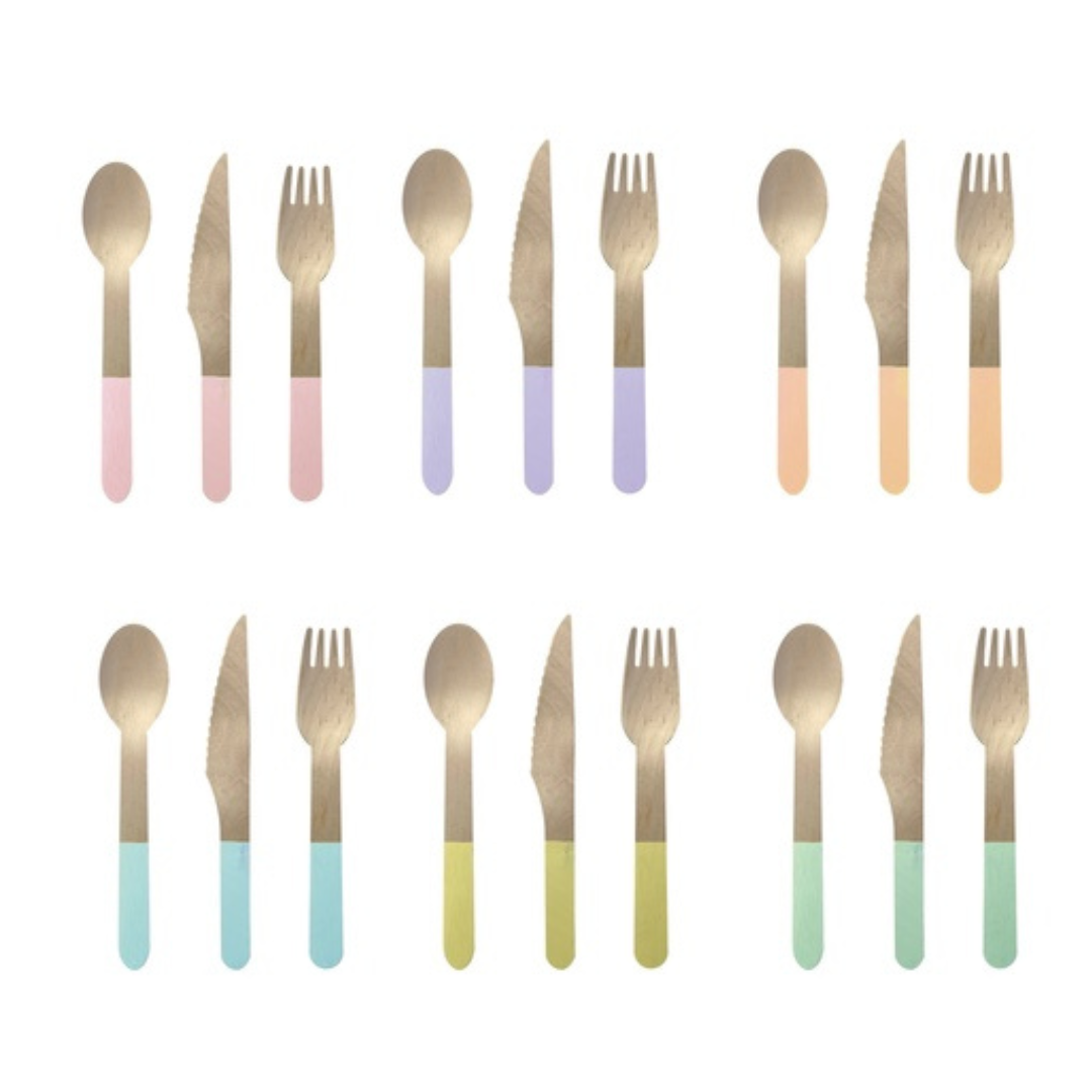 Wooden Cutlery Set of 30 - Pastel Blue