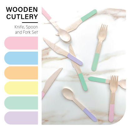 Wooden Cutlery Set of 30 - Pastel Pink
