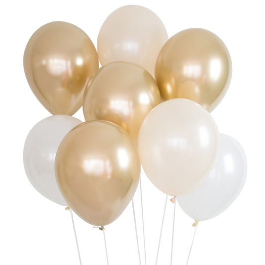 Gold + White Balloon Bouquet - Pack of 8