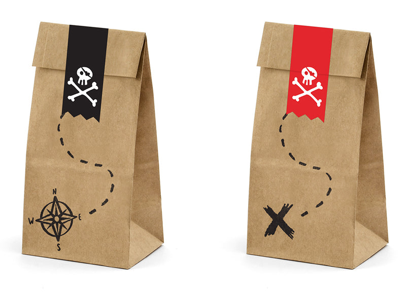 Pirate Party Mini Kraft  Paper Bags with Stickers - Pack of 6