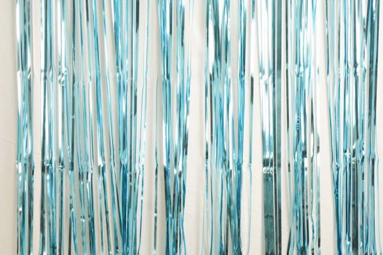 Metallic Light Blue Foil Fringe Curtain Backdrop