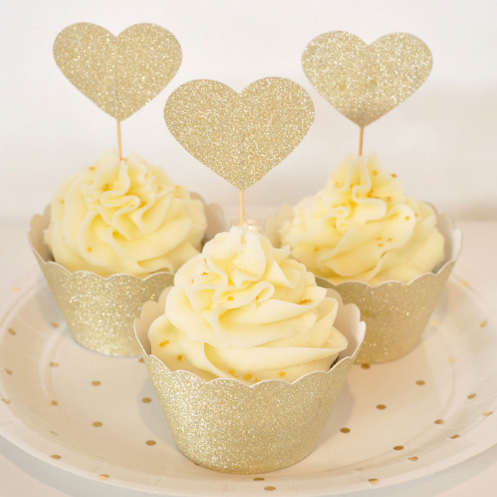 Gold Glitter Cupcake Wrappers - Pack of 12