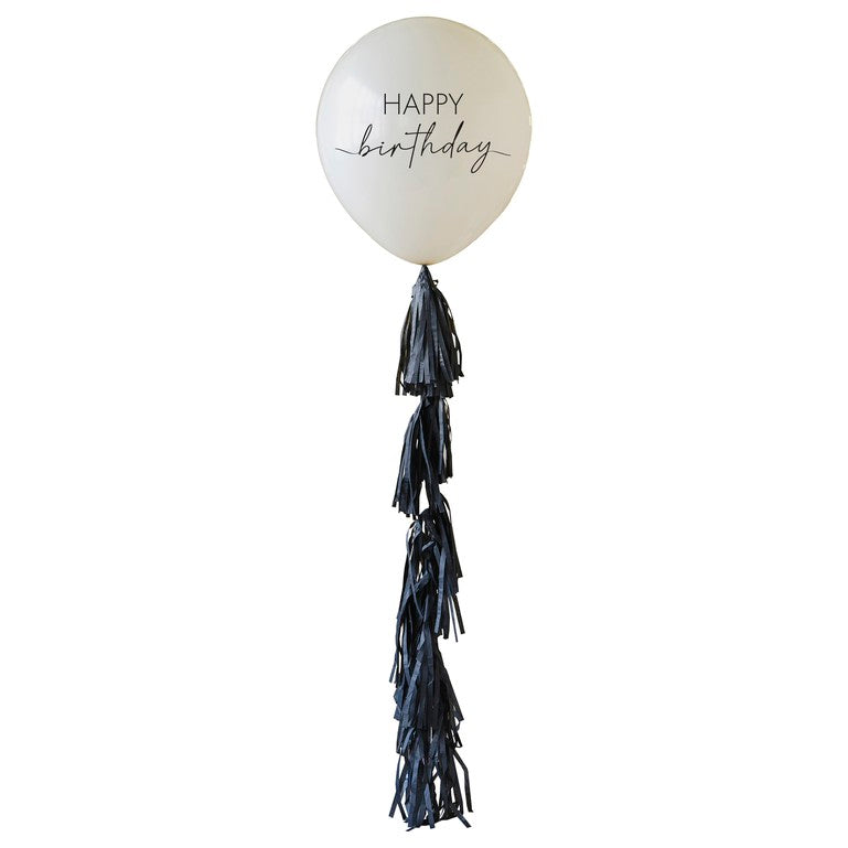 Happy Birthday Balloon with Black Tassel Tail, Online Party Supplies +  Decorations