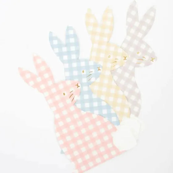 Gingham Bunny Shaped Paper Napkins - Pack of 16