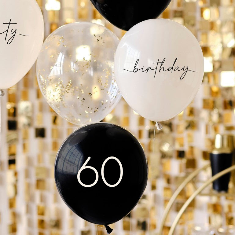 Black, Nude, Cream and Champagne Gold 60th Birthday Party Balloon Bundle