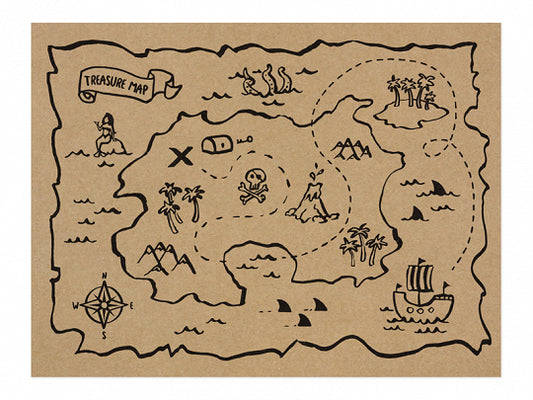 Pirate Party Treasure Map Paper Place Mats - Pack of 6