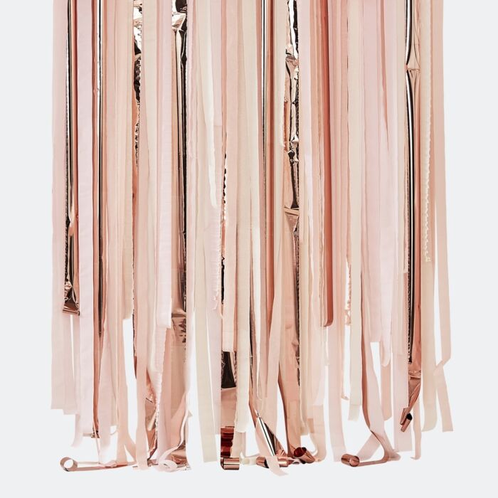 Pink + Rose Gold Party Streamers Backdrop, Online Party Supplies +  Decorations