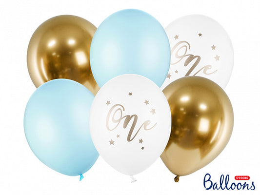 Pastel Blue + Gold One Balloon Bouquet - Pack of 6