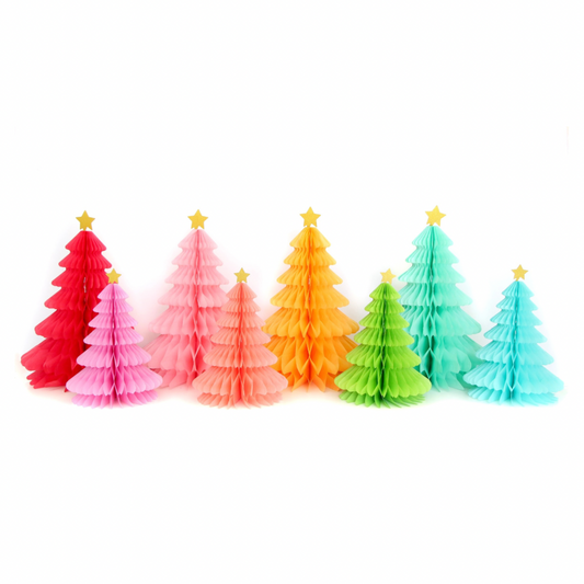 Rainbow Trees Christmas Honeycomb Decorations 8 Pack