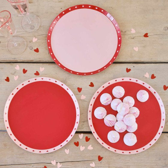Red and Pink Eco Friendly Valentines Heart Plates - Pack of 8