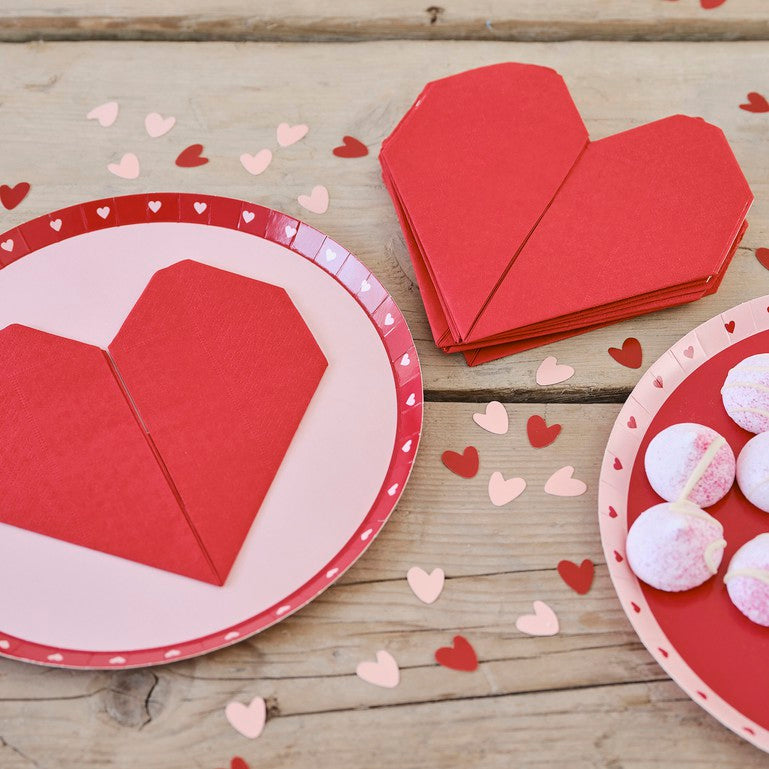 Red Origami Paper Heart Napkins - Pack of 16
