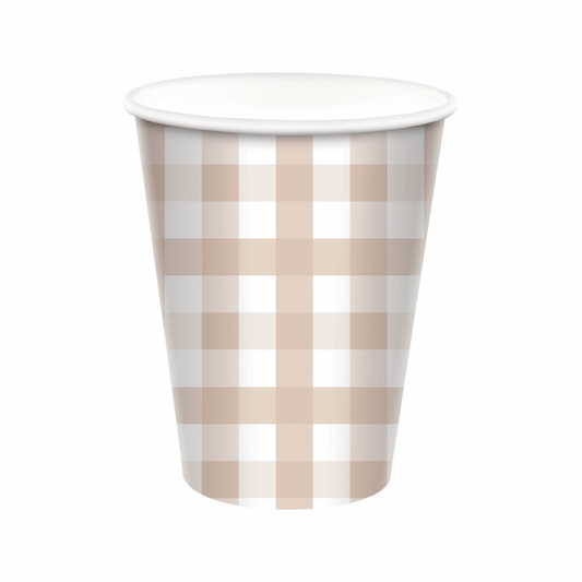 White Sand Gingham Paper Cups - Pack of 8