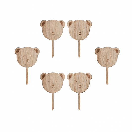 Wooden Teddy Bear Cupcake Toppers 