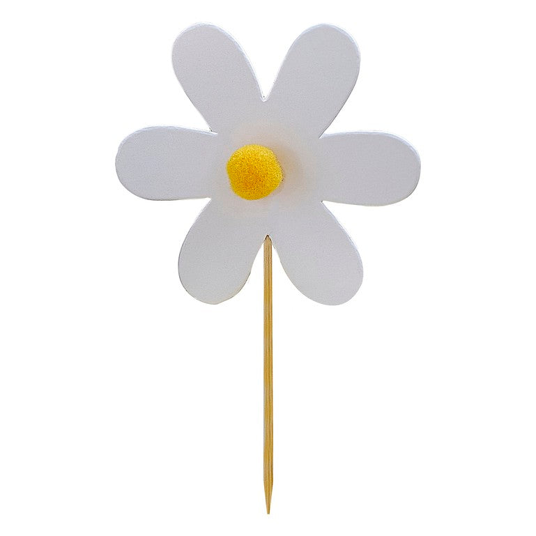 Daisy Cupcake Toppers with Pom Poms - Pack of 12