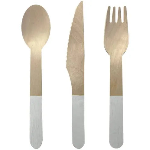 Wooden Cutlery Set of 30 - White