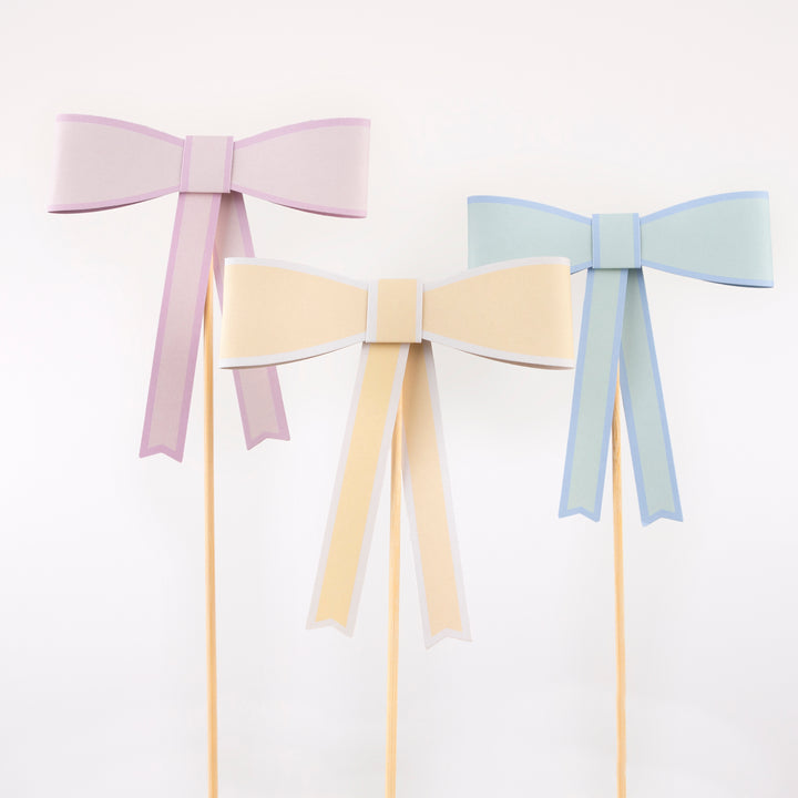 Pastel Bow Cake Toppers - Set of 3
