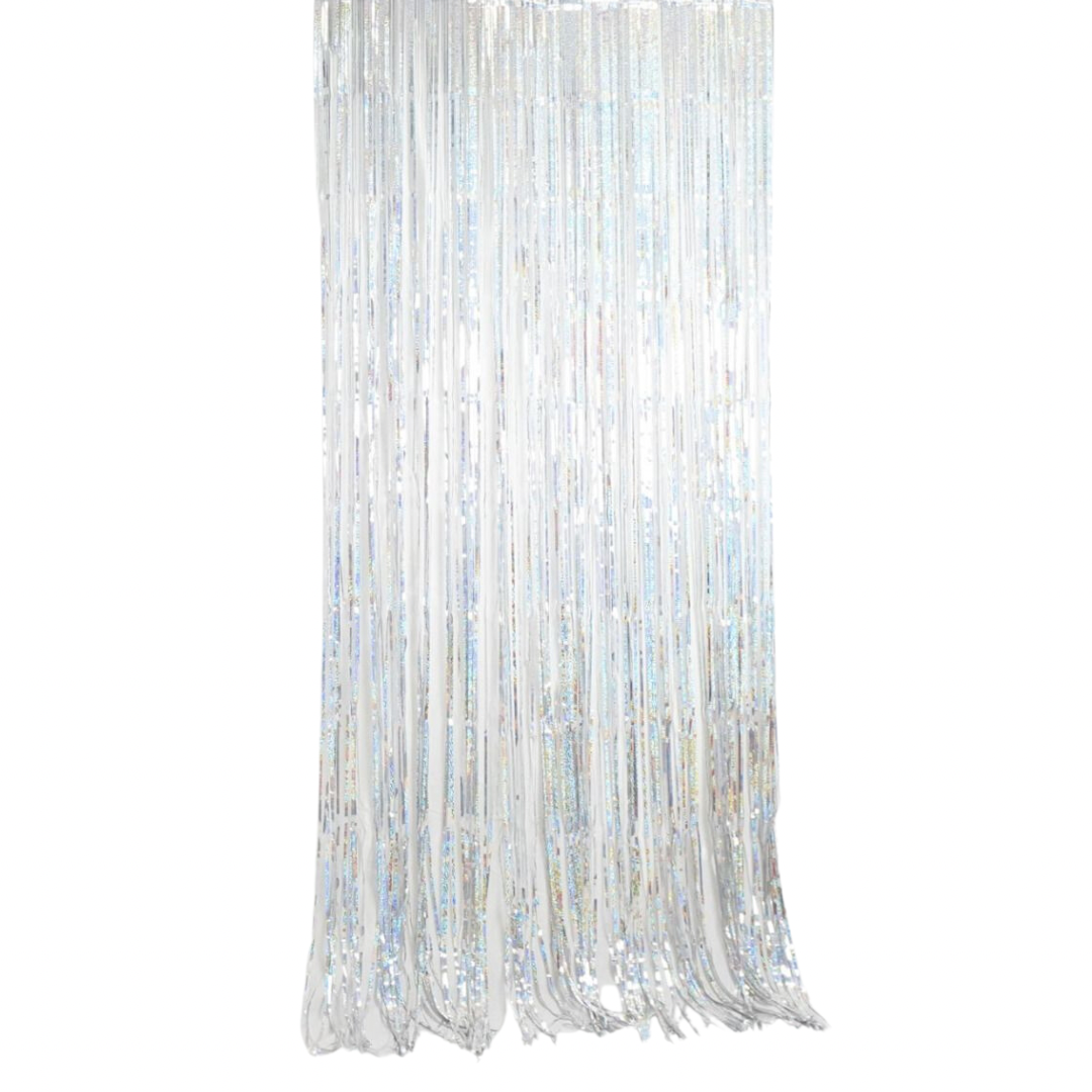 Holographic Silver Fringe Curtain Backdrop