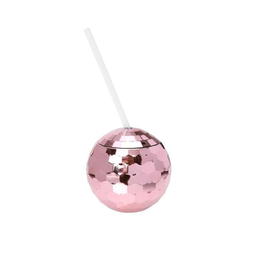 Disco Ball Reusable Cup with Straw - Rose Pink