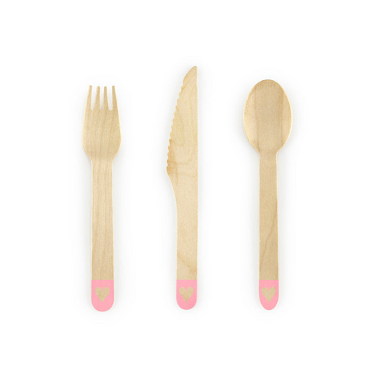 Blush Pink Hearts Wooden Cutlery 18pk