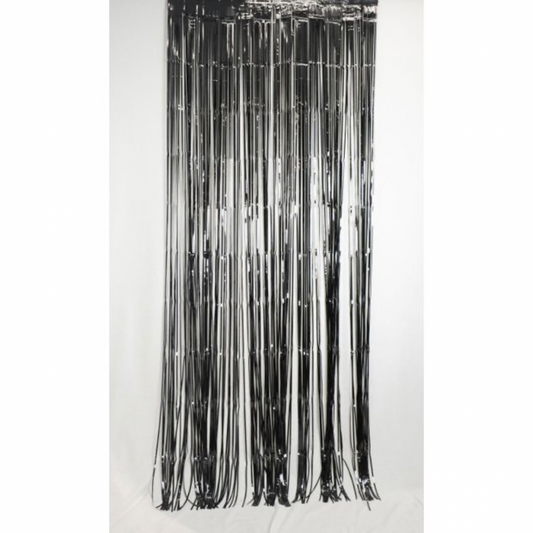 Metallic Black Fringe Curtain Backdrop