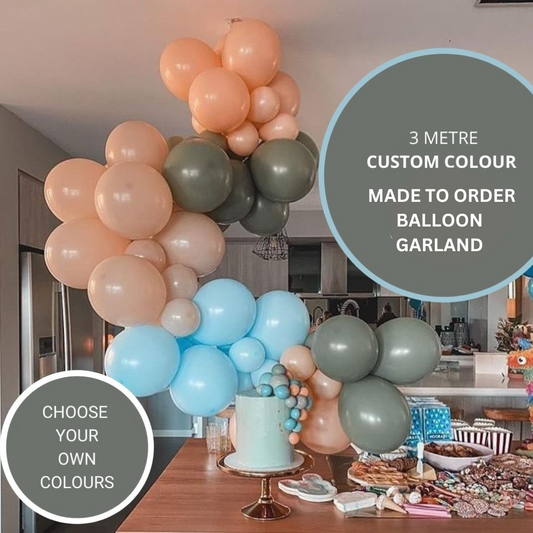 Assembled 3 Metre Custom Colour Balloon Garland - Perth Pick Up Only