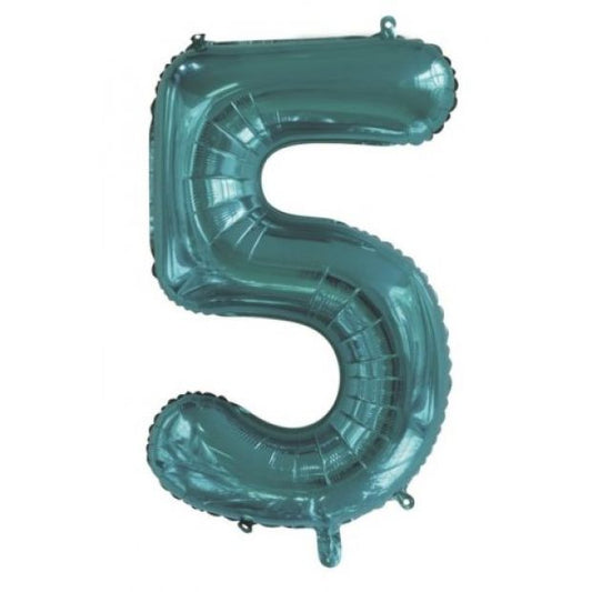Teal 86cm Number 5 Balloon