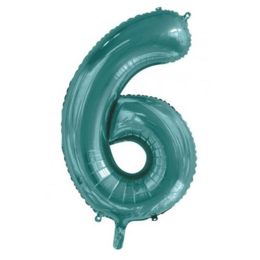 Teal 86cm Number 6 Balloon