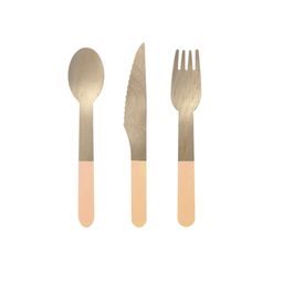 Wooden Cutlery Set of 30 - Pastel Peach