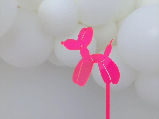 Neon Pink Balloon Pup Cake Topper