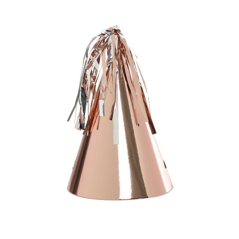 Party Hats with Tassel 10 Pack - Metallic Rose Gold