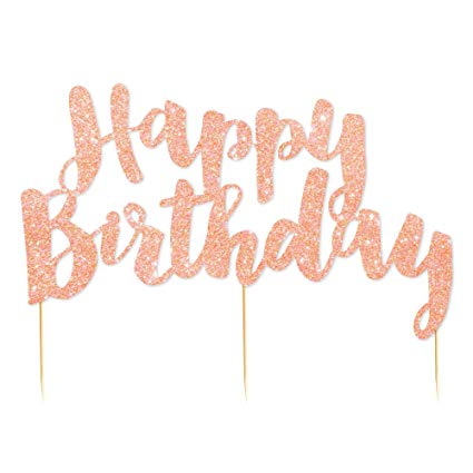 Rose Gold Glitter 'Happy Birthday' Cake Topper