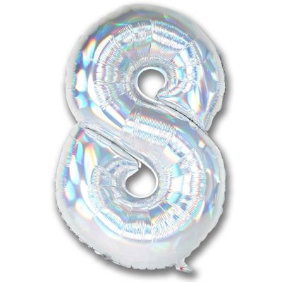 Iridescent Silver 102cm Number 8 Balloon