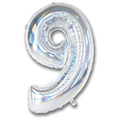 Iridescent Silver 102cm Number 9 Balloon