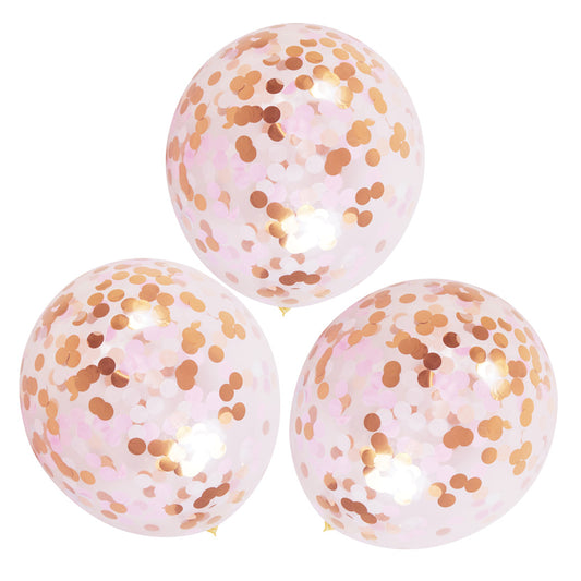 45cm Confetti Filled Balloons 3pk - Rose Gold + Pink