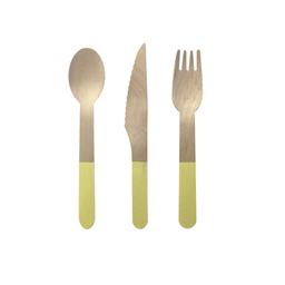Wooden Cutlery Set of 30 - Pastel Yellow