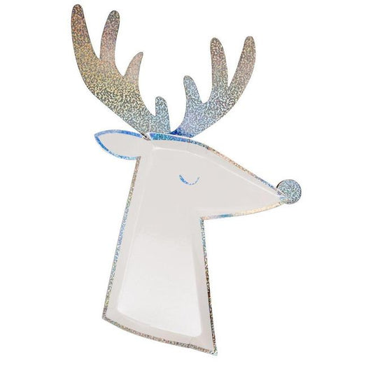 Silver Sparkle Reindeer Plates