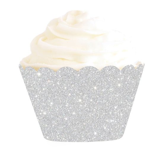 Silver Glitter Cupcake Wrappers - Pack of 12