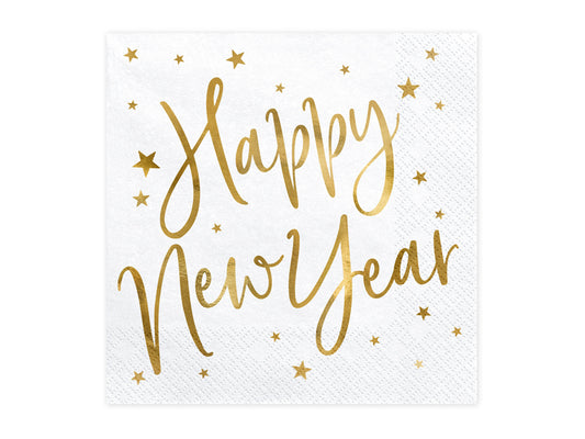 Gold Foiled Happy New Year White Napkins