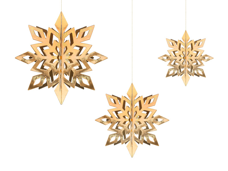 Hanging 3D Gold Snowflakes - 6 Pk