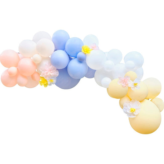 Pastel Balloon Arch with Tissue Paper Flowers
