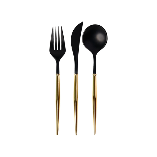Bella Reusable Cutlery 24 pce - Black + Gold