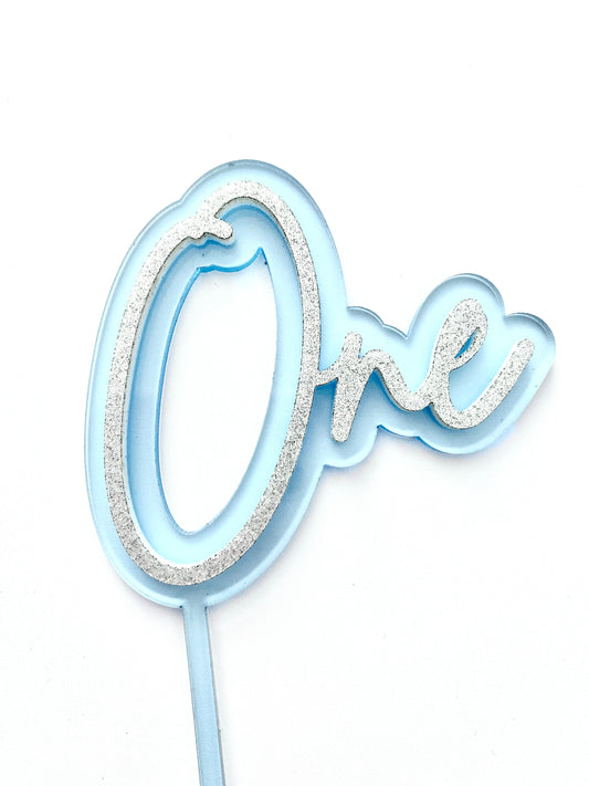 One First Birthday Layered Acrylic Cake Topper - Blue